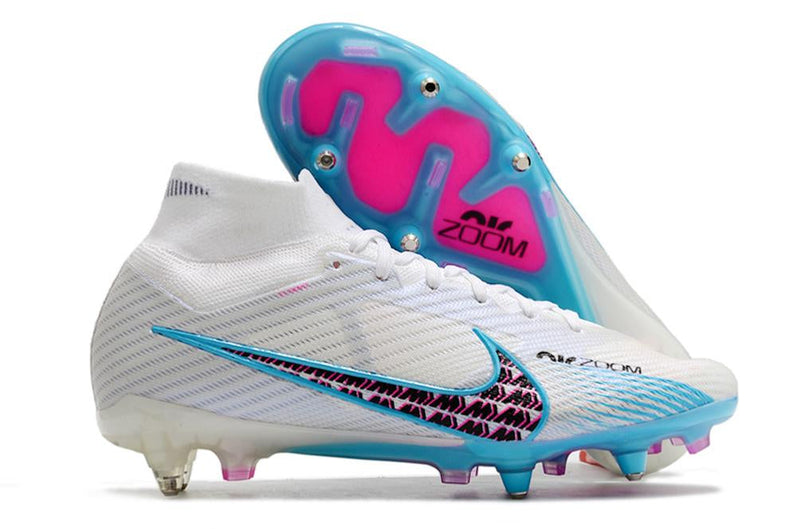 Chuteira Nike Mercurial Superfly IX Elite SG Campo - Azul e Branco